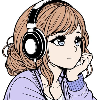 a realistic girl listening to music