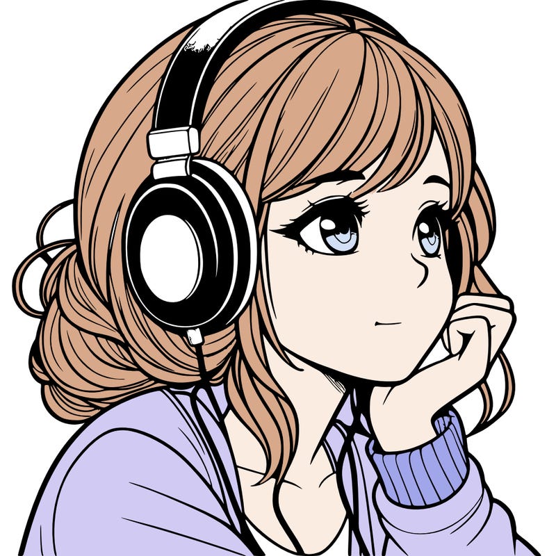 a realistic girl listening to music