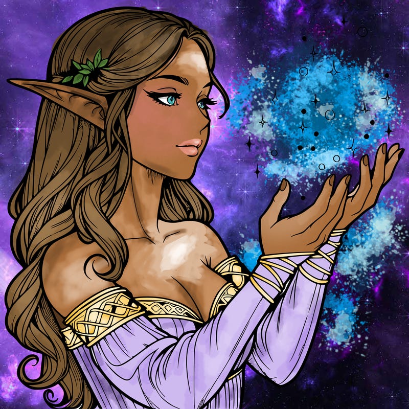 realistic elf girl doing magic