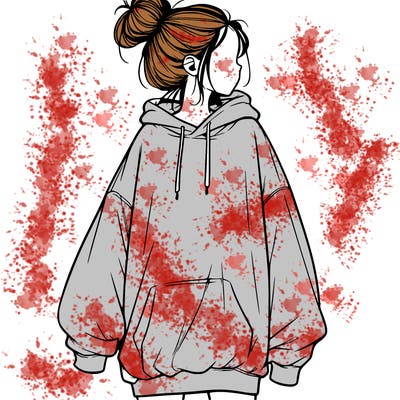 realistic girl with a oversized sweatshirt on and a bun