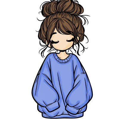 girl with baggy sweatshirt and messy bun