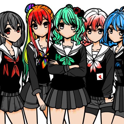 teen manga girls group of 5