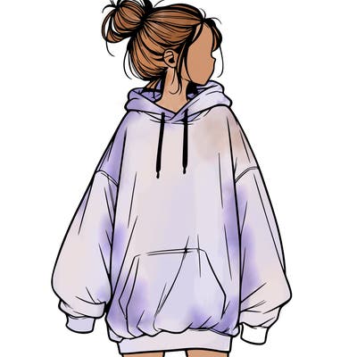 realistic girl with a oversized sweatshirt on and a bun