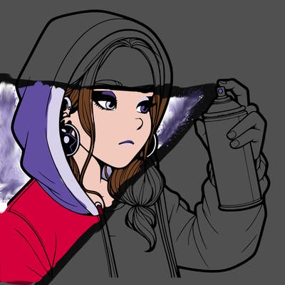 a realistic girl, spray painting