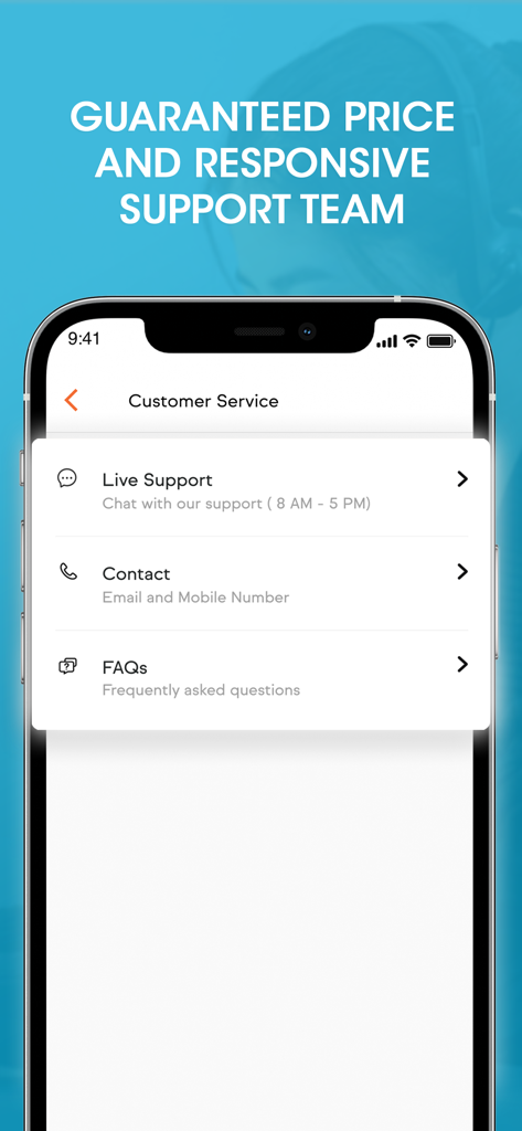 BookMeBus — Bus Ferry and Taxi - BookMeBus app customer service screen showing live support chat and contact options