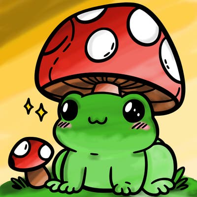 a cute frog with a mushroom hat