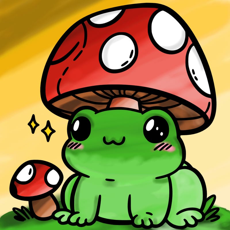 a cute frog with a mushroom hat
