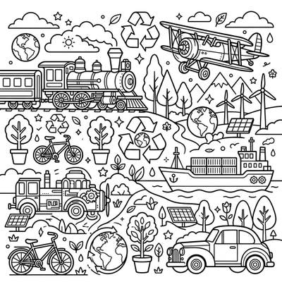 Ignite your child's imagination with this vibrant coloring page featuring eco-friendly vehicles and Earth Day themes. Perfect for young artists aged 4-8, it's a wonderful way to learn about protecting our planet while having fun.