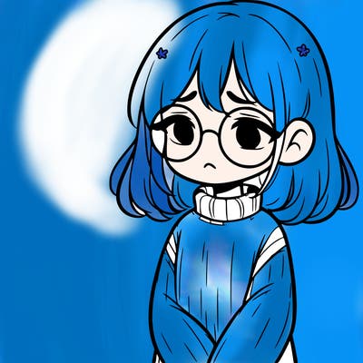 sad girl with glasses in a sweater