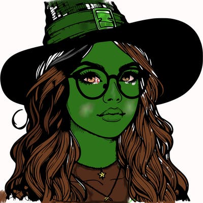 a witch with glasses realistic