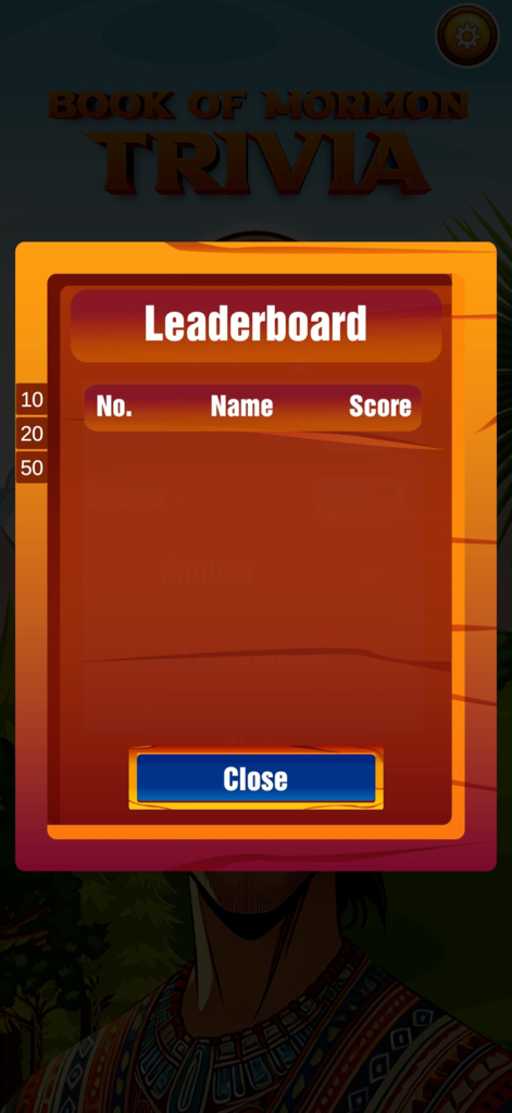 Book of Mormon Trivia - Spiritual leaderboard screen showing player rankings and scores in the Book of Mormon Trivia app