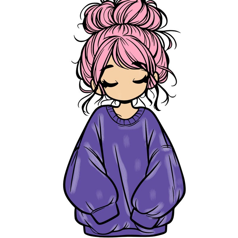 girl with baggy sweatshirt and messy bun