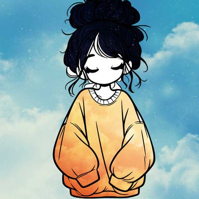 girl with baggy sweatshirt and messy bun