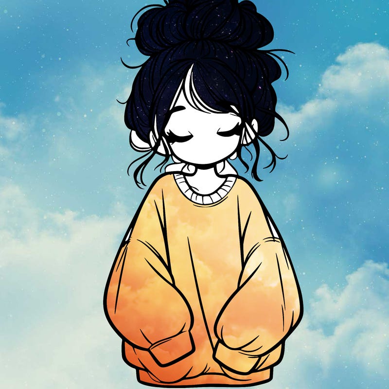 girl with baggy sweatshirt and messy bun