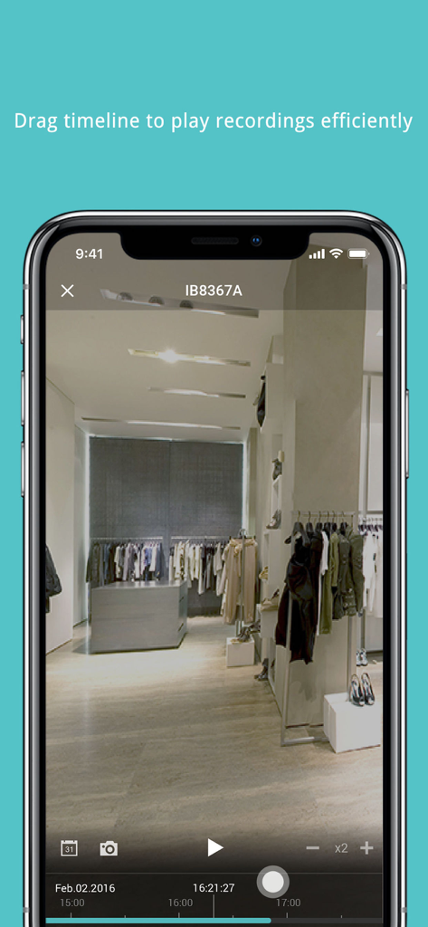 Función de reproducción en línea de tiempo de la aplicación VIVOTEK iViewer que muestra una transmisión de vigilancia de una tienda minorista.