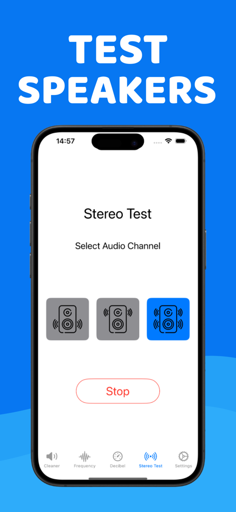 Clear Wave: Water Eject - Clear Wave app stereo test screen for checking iPhone speakers