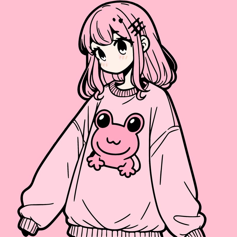 girl wearing frogging sweatshirt