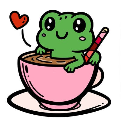 cute frog in a tea cup