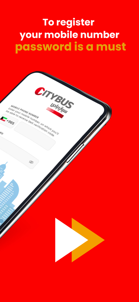 Citybuskw mobile app registration screen for Kuwait public transit