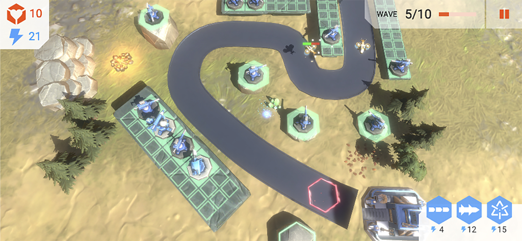 River Tower Defence TD Games - Gameplay de River Tower Defence montrant des tourelles protégeant un chemin contre des ennemis