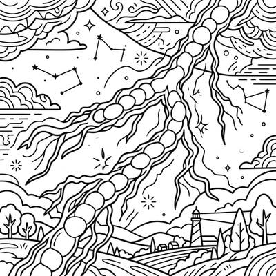 Unravel the mystery of rare Bead Lightning with this captivating coloring page, thoughtfully designed with large print and clear outlines for seniors. Immerse yourself in a relaxing celestial scene perfect for mindful artistic expression.