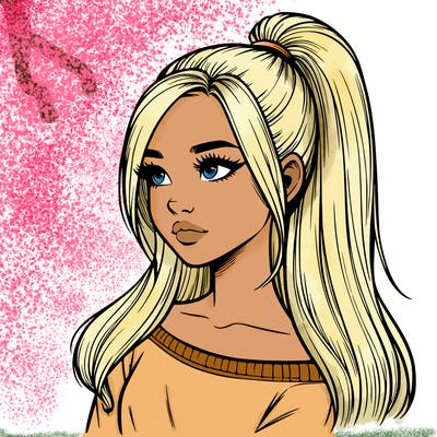 realistic girl with a high ponytail