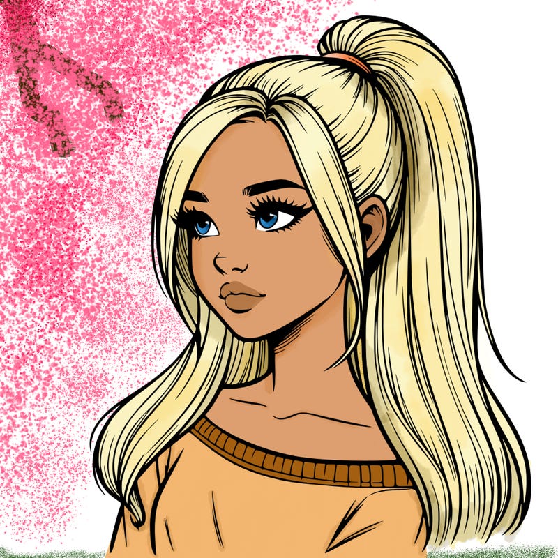 realistic girl with a high ponytail