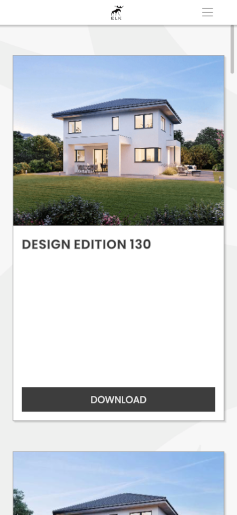 ELK House Designer - Visualizzazione 3D di un modello di casa moderno a due piani chiamato Design Edition 130 nell'app ELK House Designer