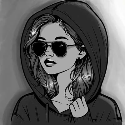 realistic teenage girl, wearing a hoodie and sunglasses