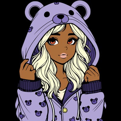 realistic girl in a animal pjs hoodie
