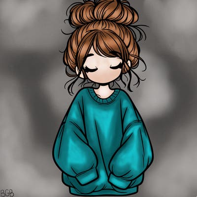 girl with baggy sweatshirt and messy bun