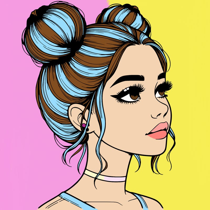 realistic girl with buns on the top of her head