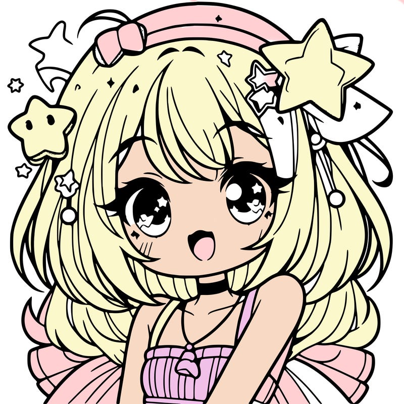 cute anime girl with star accessories