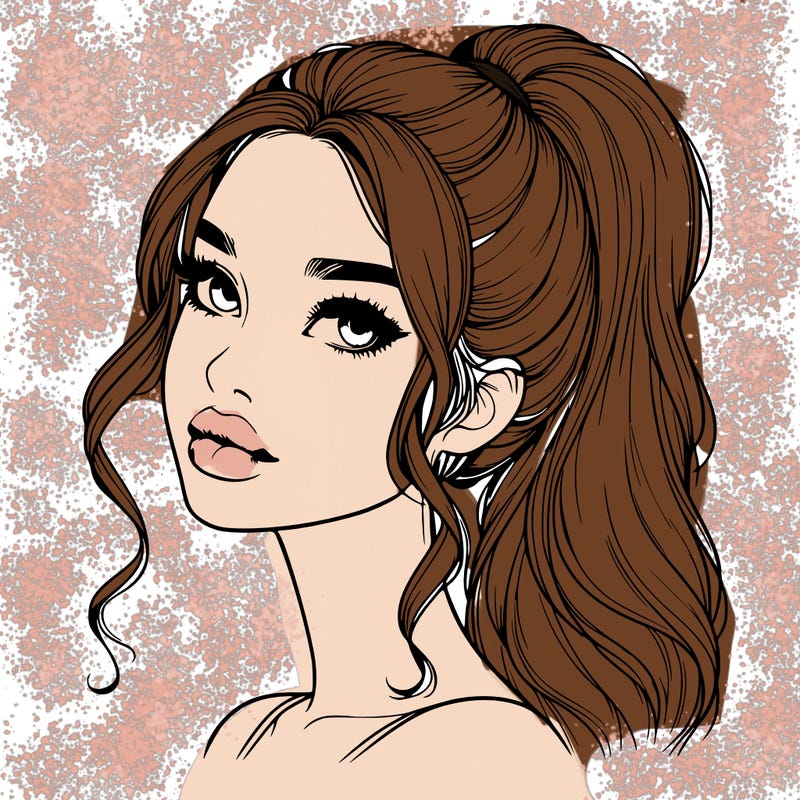 realistic girl with a ponytail on her hair and lips