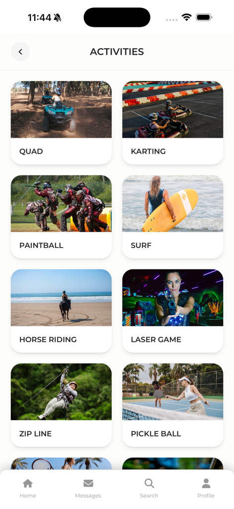 Mazagan Beach & Golf Resort - Activities list in the Mazagan Beach and Golf Resort mobile app including surfing and horse riding