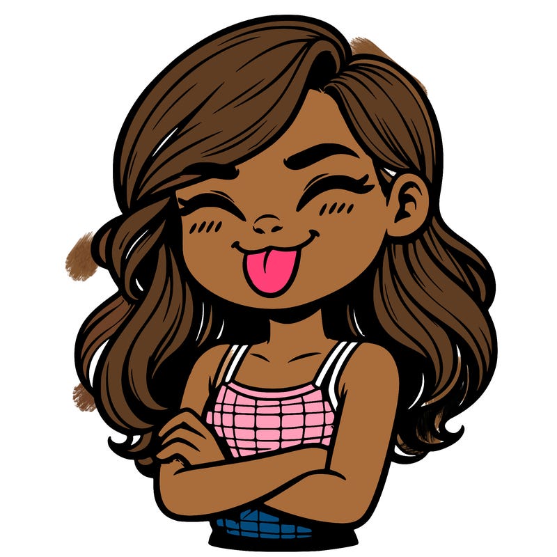 realistic girl crossing her arms and wearing a tank top with her tongue held out she has long hair