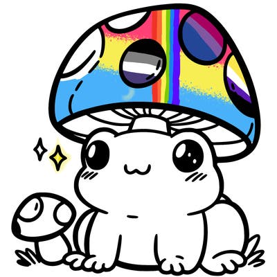 a cute frog with a mushroom hat