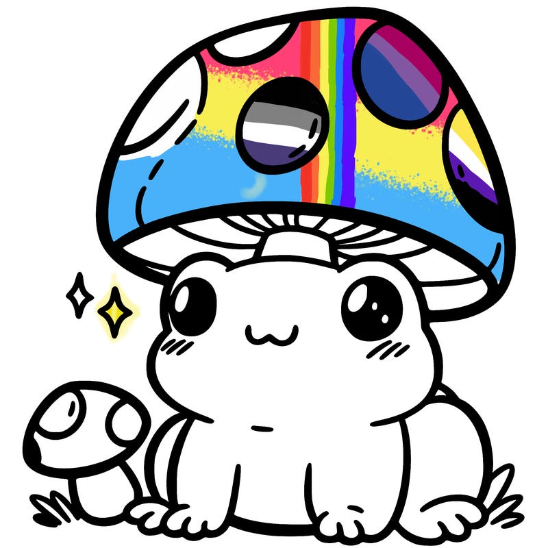 a cute frog with a mushroom hat