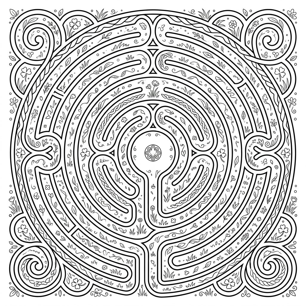 Turf Labyrinth Pattern Coloring Page - Intricate Design — Color Pop
