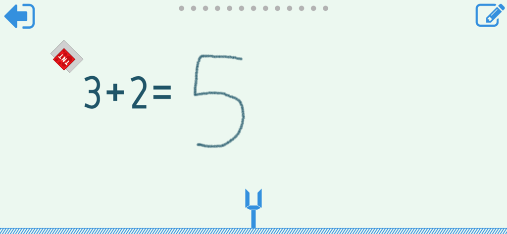 3 더하기 2의 합을 보여주는 수학 손글씨 인식 인터페이스