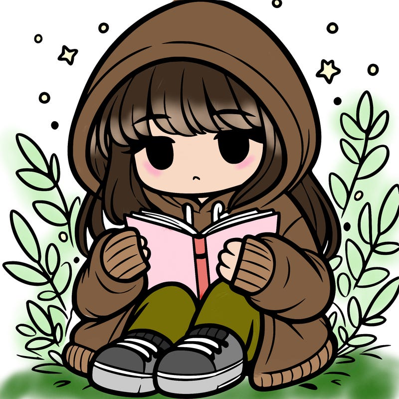 girl in oversized hoodie reading a book