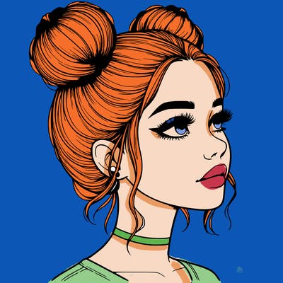 realistic girl with buns on the top of her head