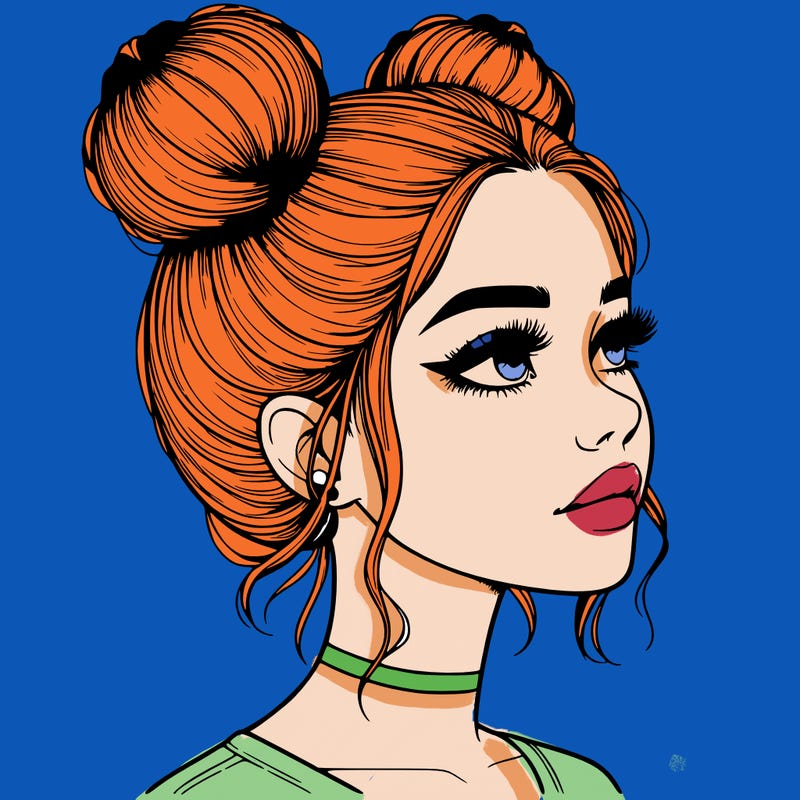 realistic girl with buns on the top of her head