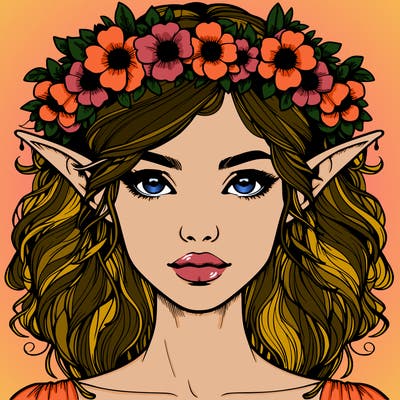 realistic female elf with flower crown