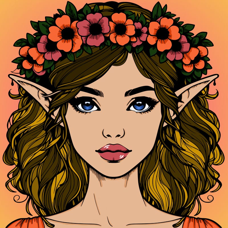 realistic female elf with flower crown