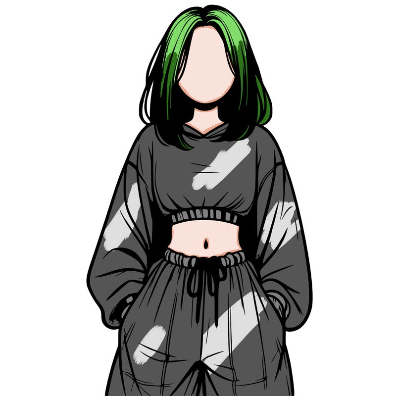 realistic girl faceless with baggy pants and a crop top