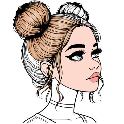 realistic girl with buns on the top of her head