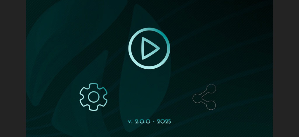 Hauptmenü der Aglaya Play Control App mit Wiedergabetaste und Einstellungssymbol