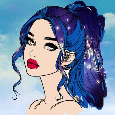 realistic girl with a ponytail on her hair and lips