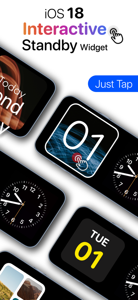 Calendar Widget - Date Widgets - iOS 18 interactive standby widgets showing various aesthetic clock and calendar designs